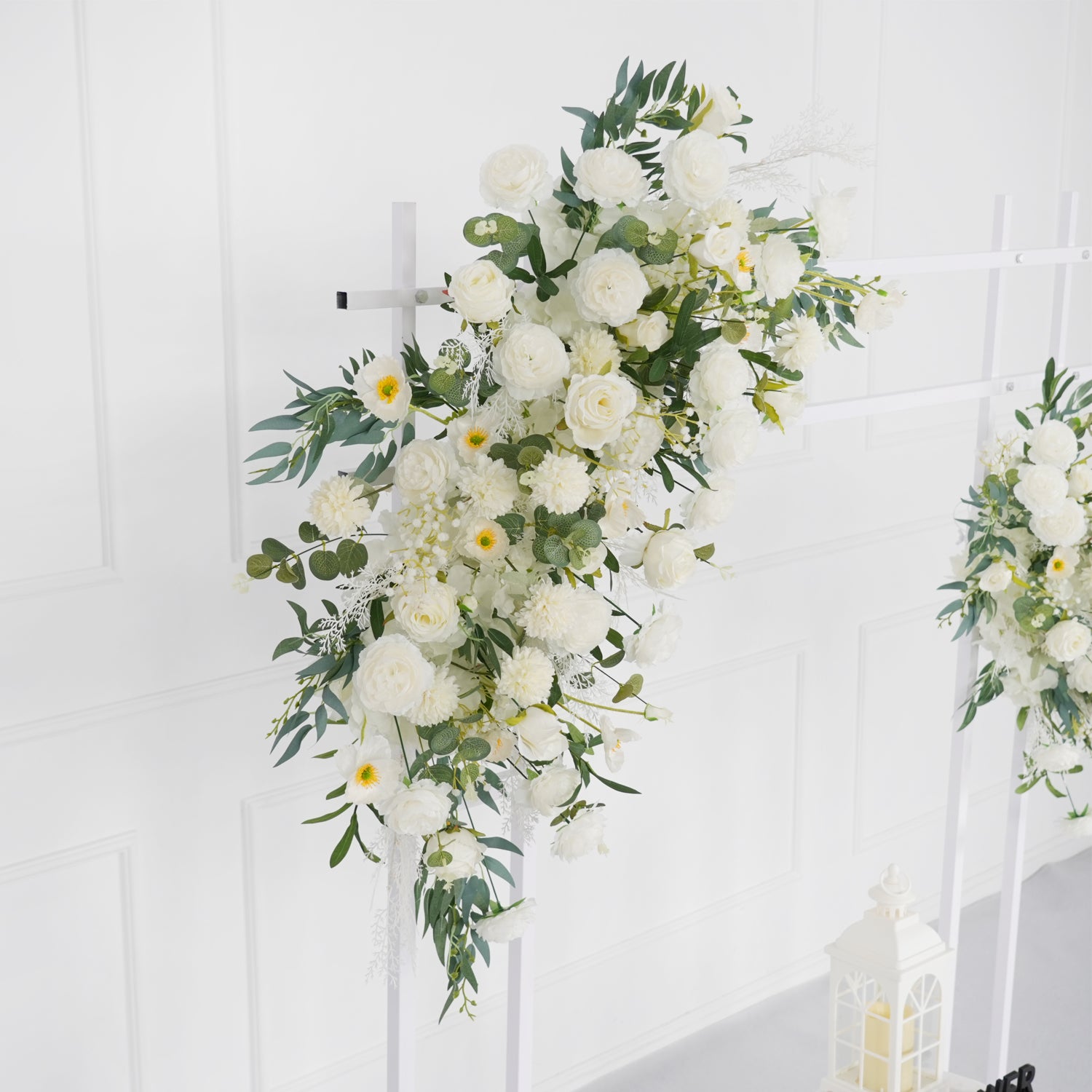 Artificial White Green Wedding KT Backdrop Flower Row Decor